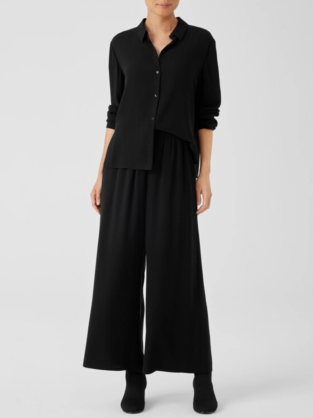 Eileen Fisher 100% silk georgette crepe wide leg pant XS timeless old money